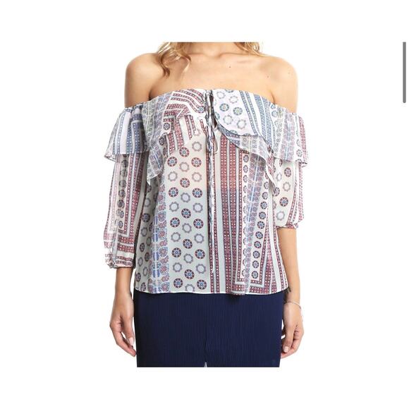 Marciano Women's Gypset Top Small Bohemian Gypsy Flowy Cold Shoulder Boho NWT - Picture 1 of 9